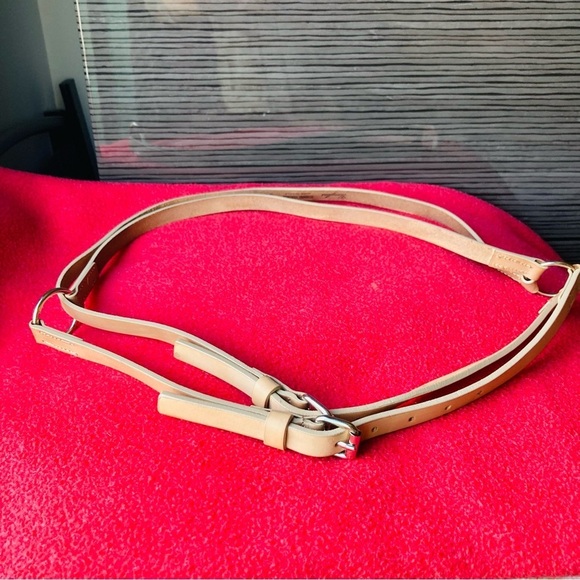 GARUGLIERI Leather Belt Made in Italy Double Strand with O Rings Metal - Picture 2 of 7